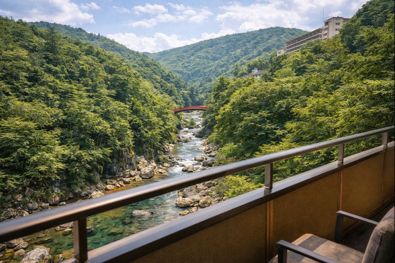 眺望は建物より磊々峡側かを確認