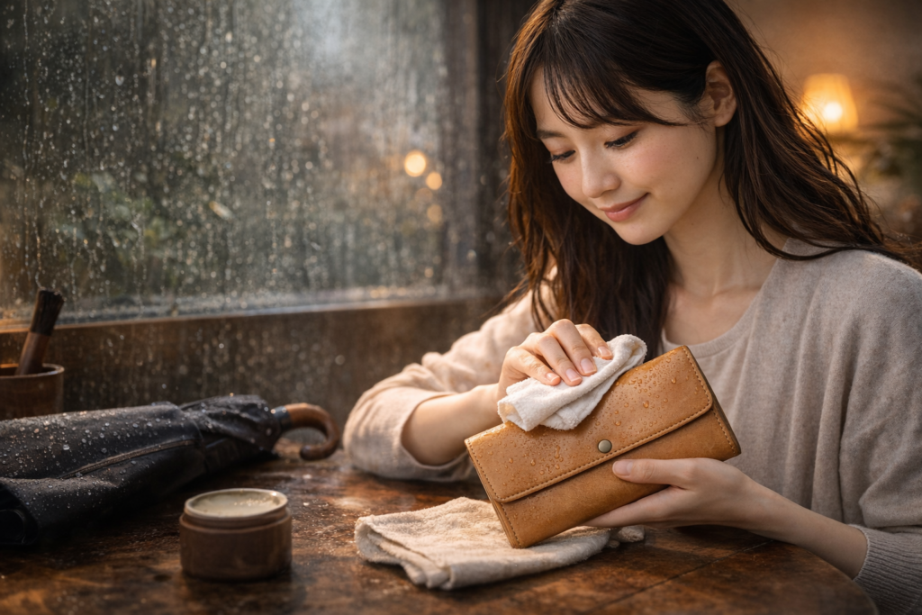 ヌメ革の天敵である雨や水シミへの対策と対処法