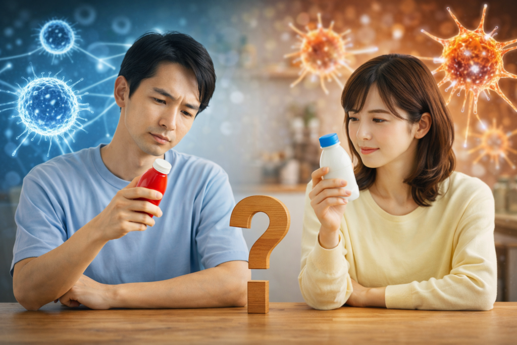 R1とプラズマ乳酸菌のどっちが良いか機能性を比較